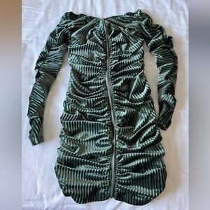 Fashion Nova Velvet Striped Green Dress